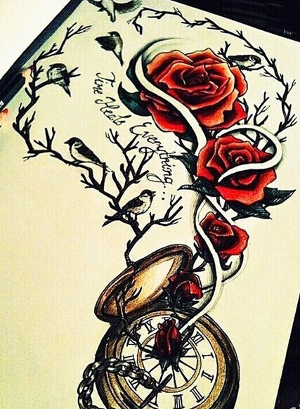 时尚漂亮的玫瑰纹身手稿
