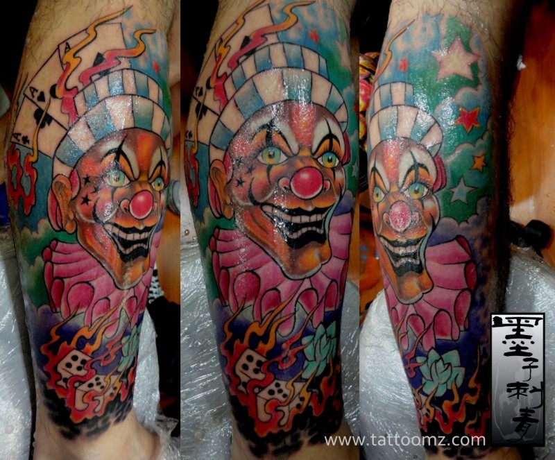 男女超个性小丑炫彩纹身图案