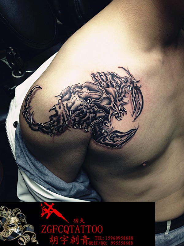 蝎子纹身-巨蟹纹身-过肩纹身作品