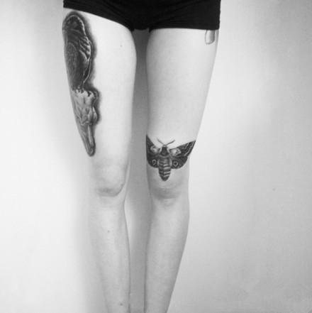 女性腿部独特动物刺青