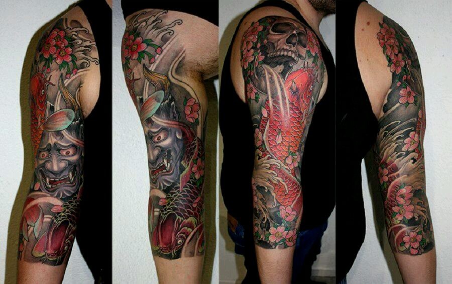 希腊纹身师KOSTAG的鲤鱼般若花臂刺青