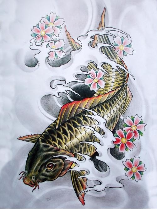 非常漂亮的鲤鱼纹身手稿