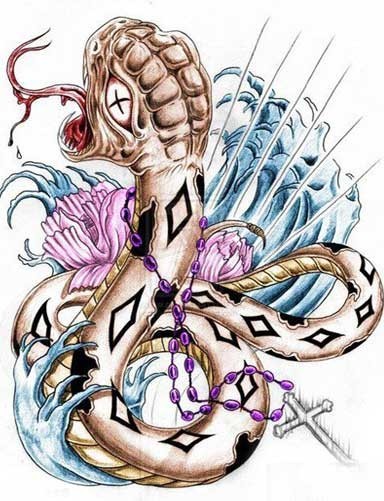 一组school风格的蛇纹身手稿