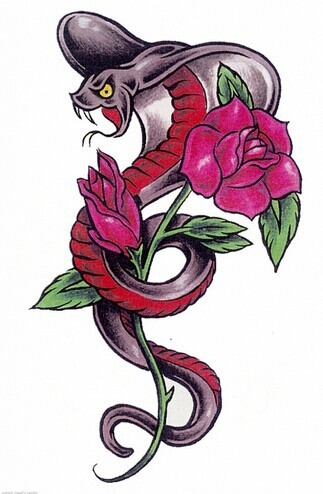 一组school风格的蛇纹身手稿