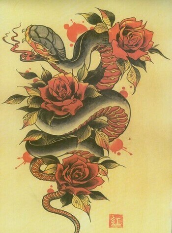 一组school风格的蛇纹身手稿