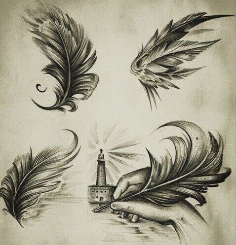 漂亮的羽毛纹身手稿