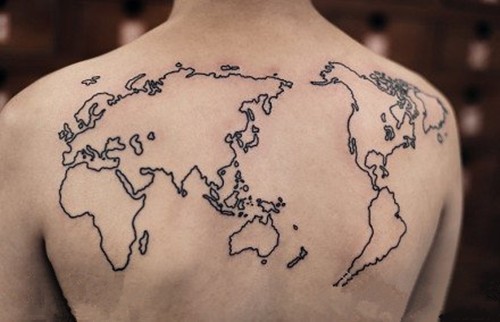 潮男背部个性的地图纹身