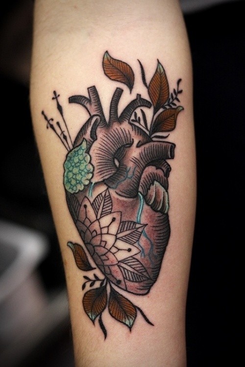 手臂上一款个性的心脏纹身