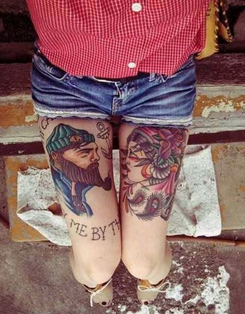 个性人像女生大腿纹身