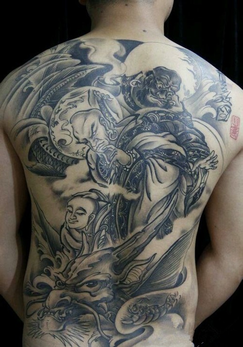 满背菩萨经典纹身