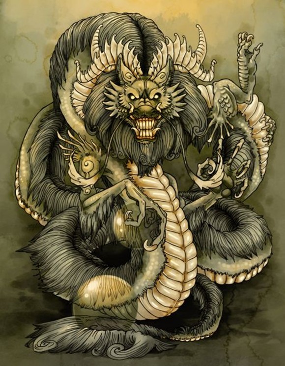 经典青龙纹身手稿