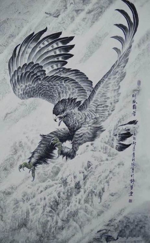 一组展翅的雄鹰纹身手稿