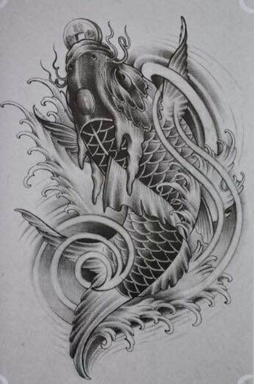 鲤鱼 麒麟纹身手稿