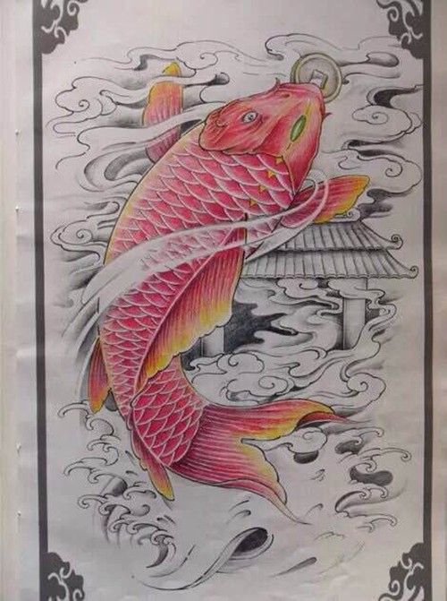 鲤鱼 麒麟纹身手稿