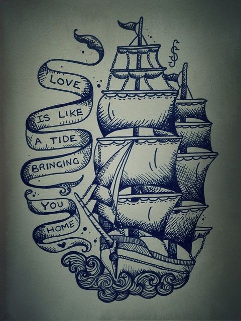 一张帆船纹身手稿