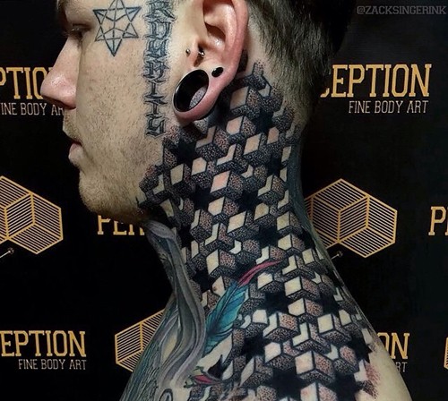 一组极其酷炫的脖子纹身