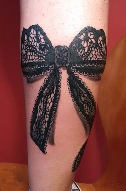 性感的蕾丝蝴蝶结纹身