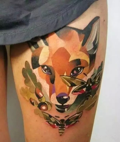 好看的腿部狐狸纹身