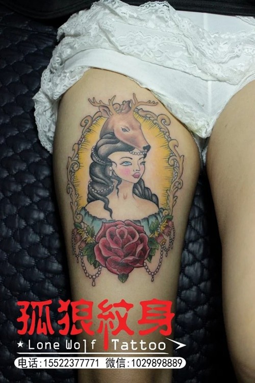 宝坻美女大腿school女人纹身 孤狼纹身工作室作品 天津