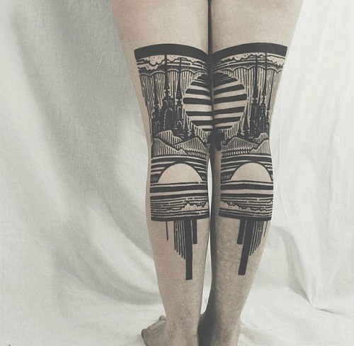 纹在人体上的立体风景建筑艺术