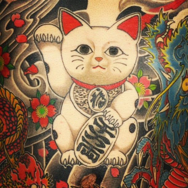 一款招财猫纹身手稿