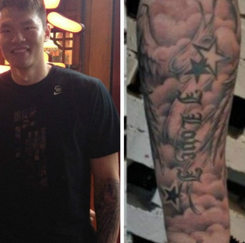 篮球高手朱芳雨手臂纹身
