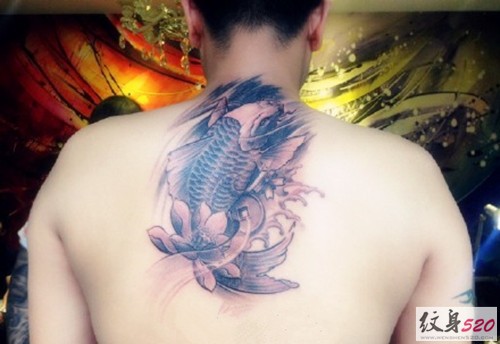 肩背部好看的鲤鱼纹身图案