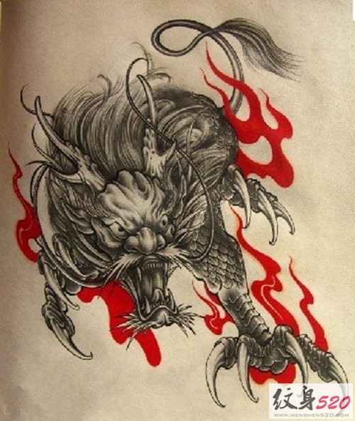 霸气神兽麒麟纹身手稿