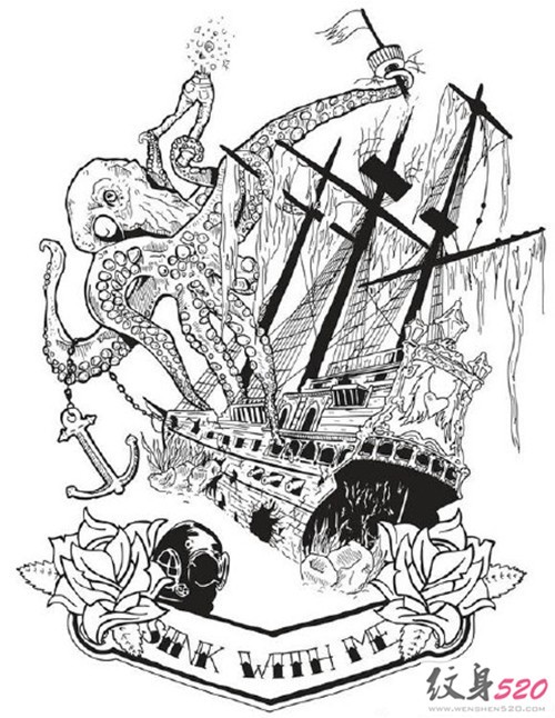 经典纹身素材之帆船图案