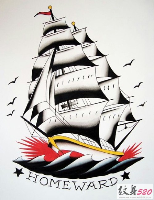 经典纹身素材之帆船图案
