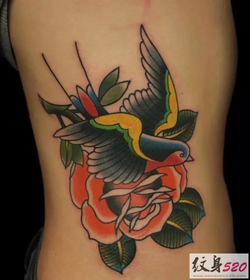 侧腰部可爱的小燕子纹身图案大全