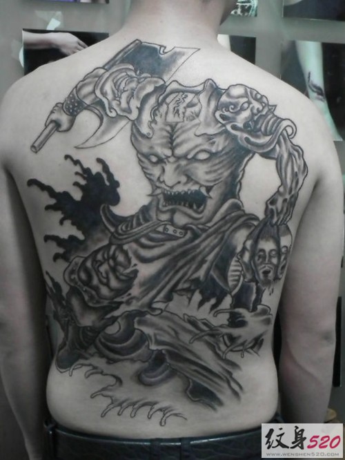 男士满背战神刑天纹身