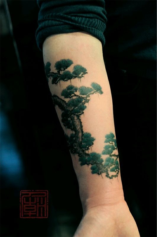 手臂个性的松树纹身