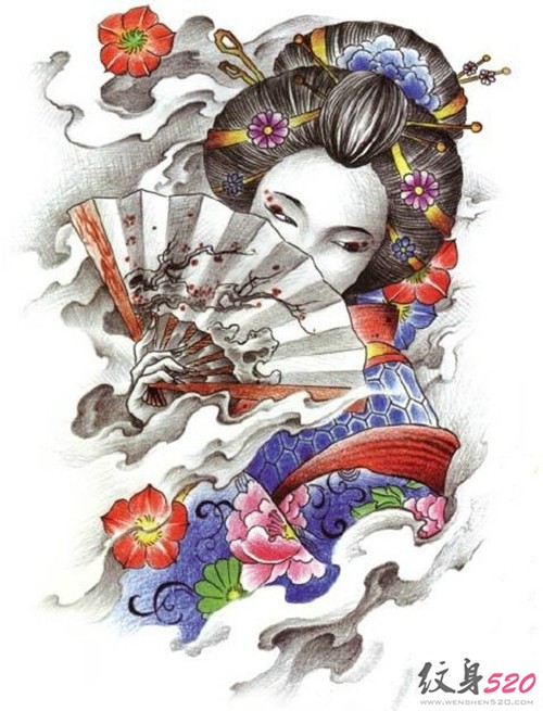 日式传统艺妓纹身手稿