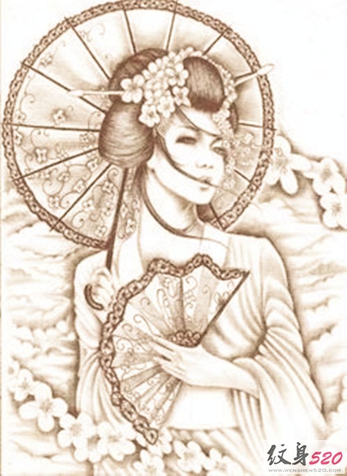 日式传统艺妓纹身手稿