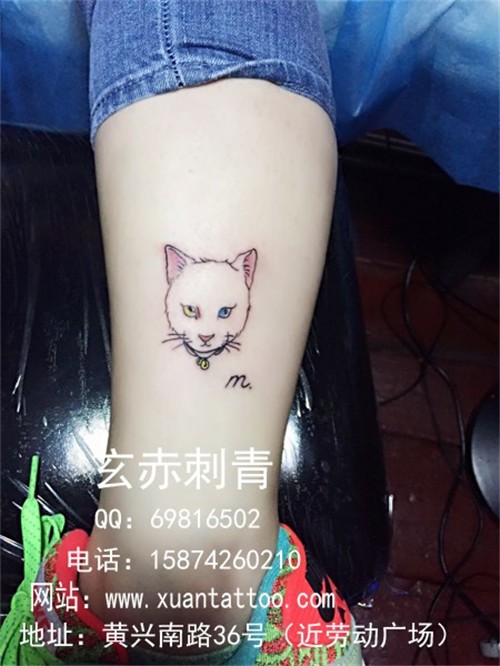 小腿小猫咪纹身