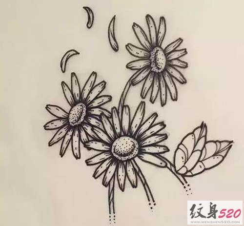 简单清新的小雏菊纹身手稿