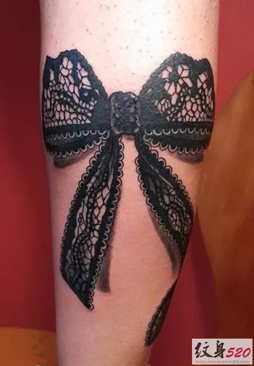 女生腿部漂亮的蝴蝶结纹身图案大全