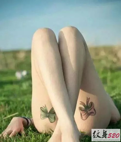 女生腿部漂亮的蝴蝶结纹身图案大全