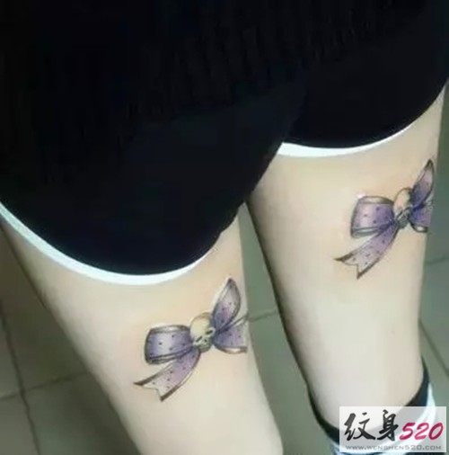 女生腿部漂亮的蝴蝶结纹身图案大全