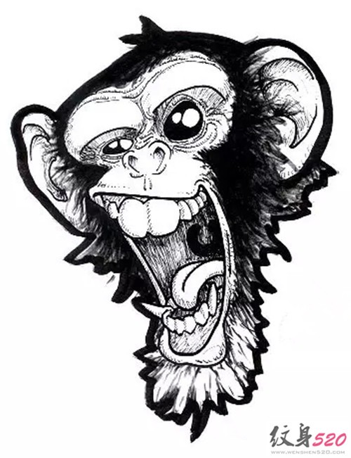 十二生肖之猴纹身手稿素材