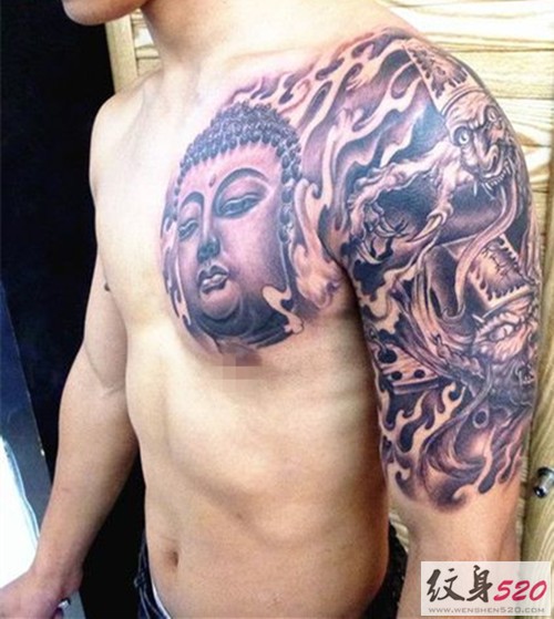 男士佛祖半甲纹身图案