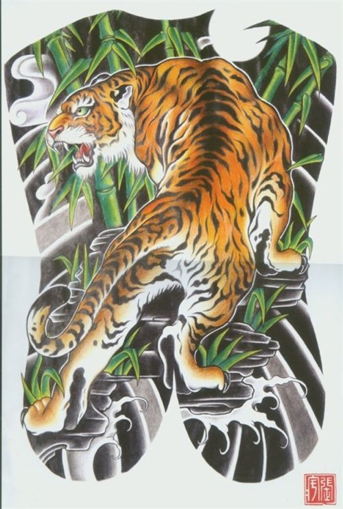 南桥纹身，满背老虎纹身，彩色老虎纹身，上海远航纹身