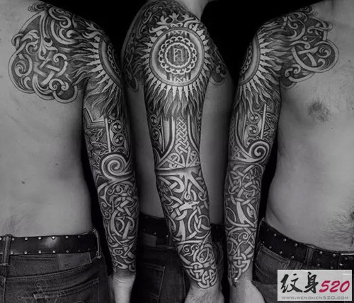 超赞的暗黑系花臂纹身