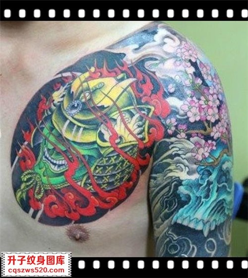 半甲纹身 荷花武士骷髅纹身  升子刺青 重庆天津区纹身 纹身培训