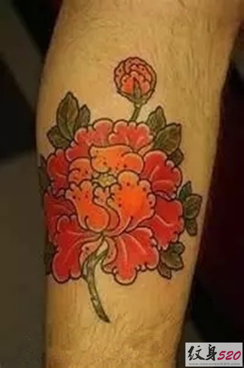 富贵花开  大红牡丹纹身