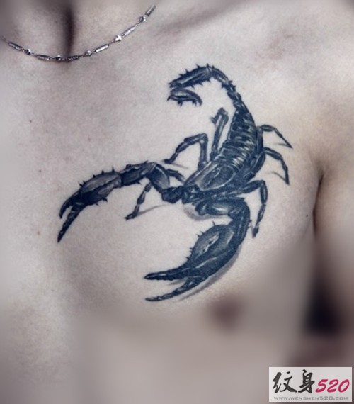 男士胸口逼真的蝎子纹身