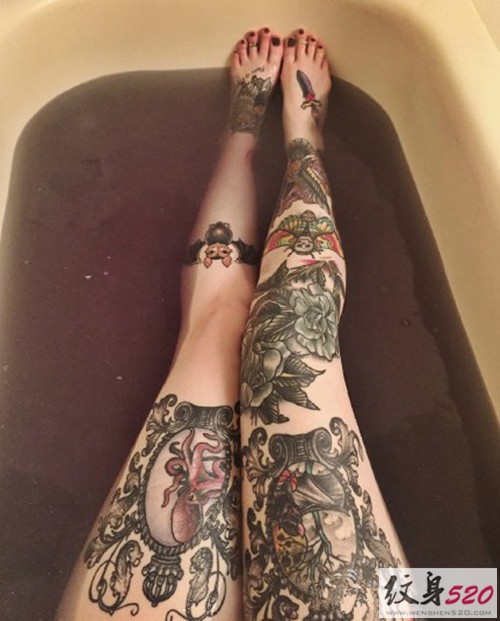各式大花腿纹身图集