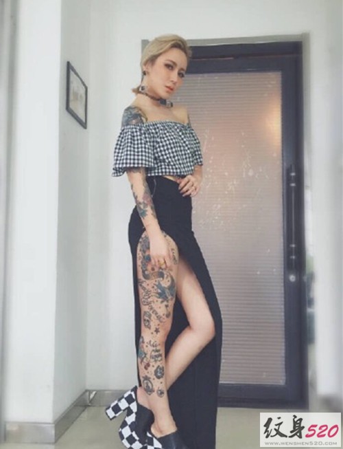 各式大花腿纹身图集