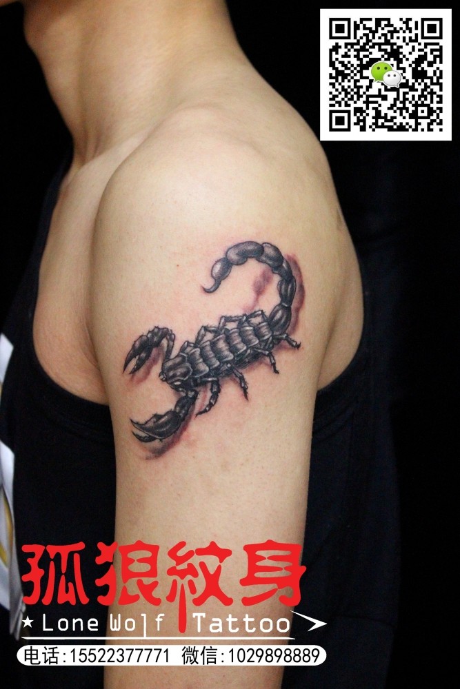 男人大臂蝎子纹身 孤狼纹身工作室作品 天津